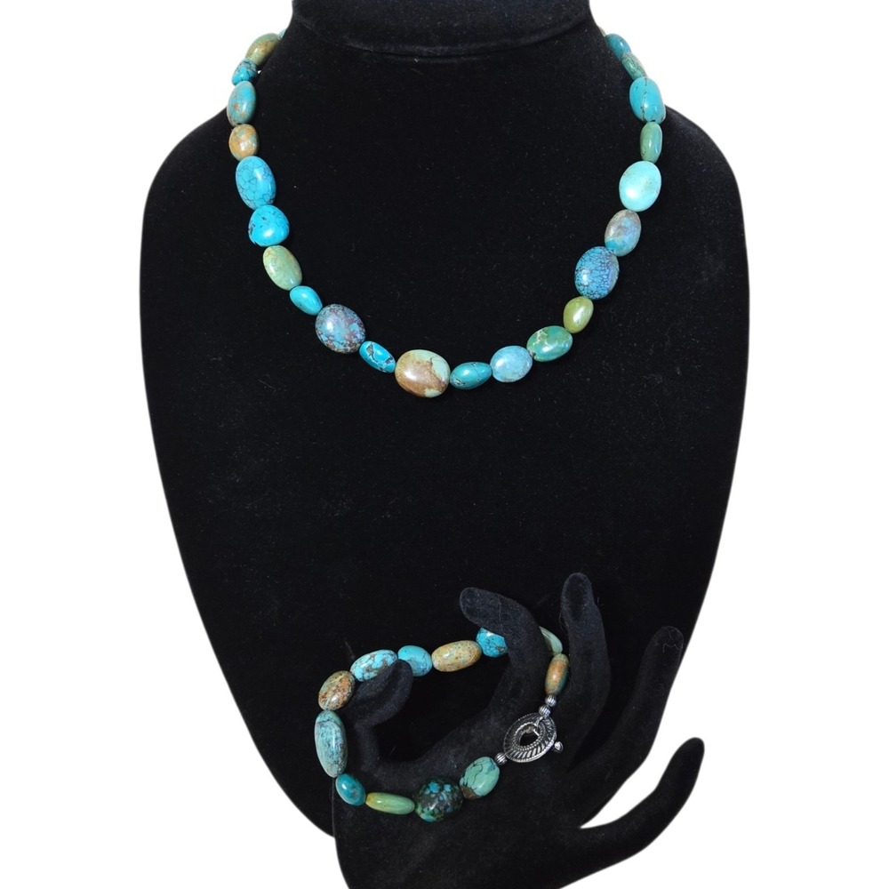 Carolyn Pollack Relios 925 Kingman Turquoise Beaded Necklace Bracelet Set Toggle